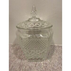 Vintage Glass Cookie Jar Canister with Pointed Lid - Diamond Pattern
